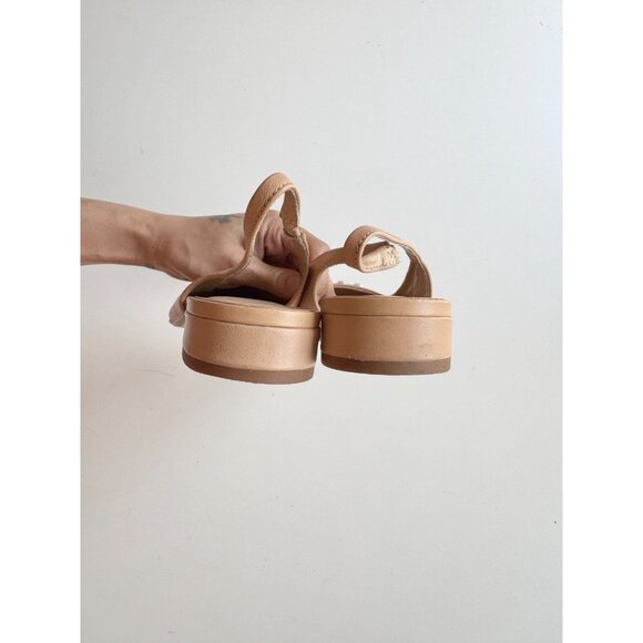 ZARA Tan Beige Leather Pearl Trim Pointed Toe Slingback Ballet Flats, Size 37 - Picture 9 of 14